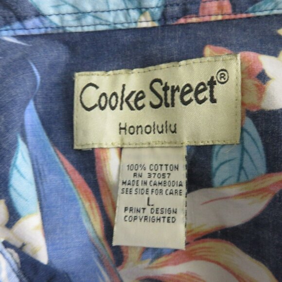 Cooke Street Hawaiian Aloha Shirt Mens L Blue Floral 100% Cotton Reverse Print - Picture 9 of 11